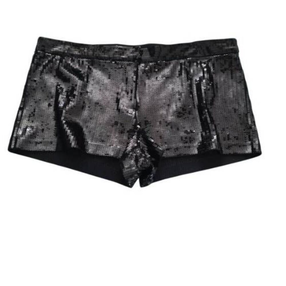 Express Women's Size 14 Black Shiny Sequin Flat Front Tap Shorts